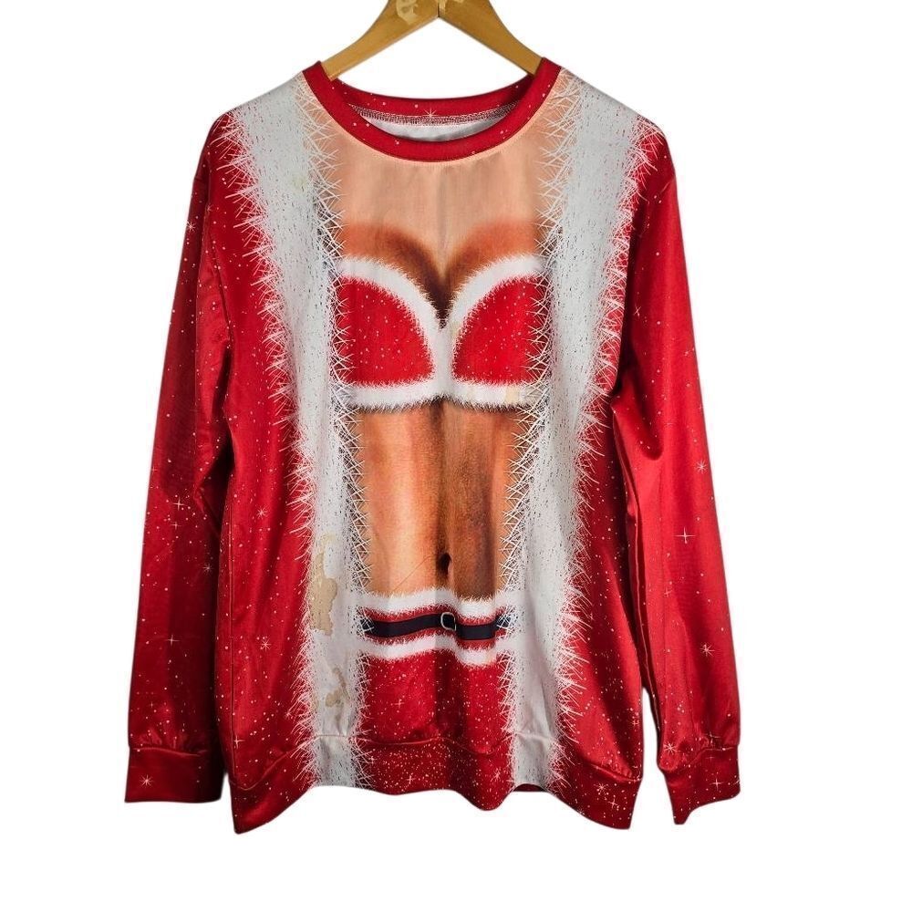 SHEIN Red Santa Illusion Crew Neck Sweater